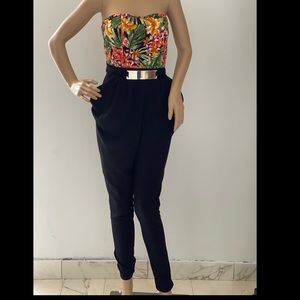 One piece floral strapless jumpsuit